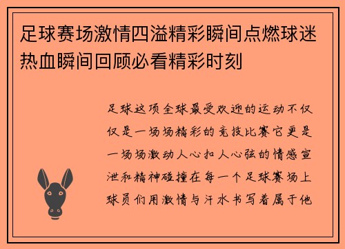 足球赛场激情四溢精彩瞬间点燃球迷热血瞬间回顾必看精彩时刻